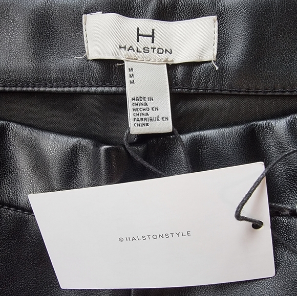 Halston Vegan Leather Slip-On High Waisted Black Pants With Side Zippers - Picture 4 of 10